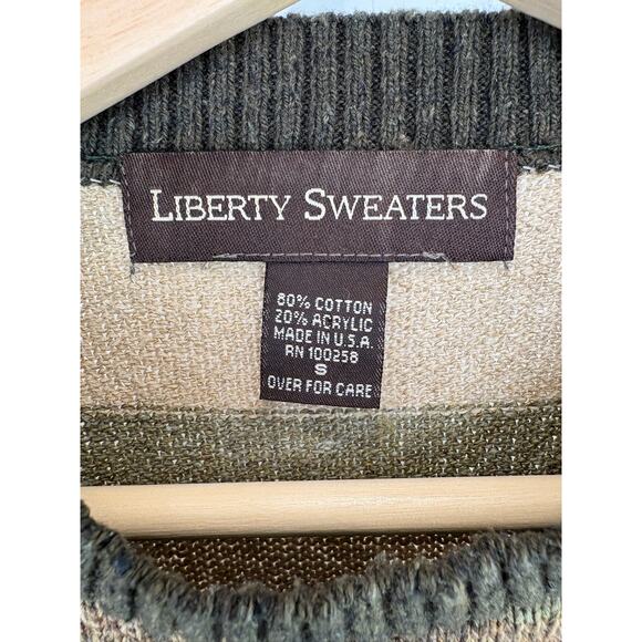 LIBERTY SWEATERS Size S Striped Crew Neck Long Sleeve Pullover Cotton Blend USA - Picture 3 of 4